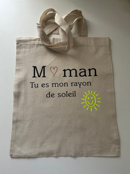 Tote bag en coton "Maman tu es mon rayon de soleil"